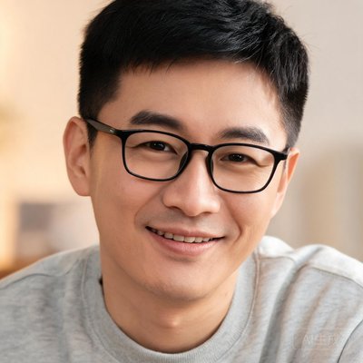 一位戴眼镜的中国男性，30岁左右，面带微笑